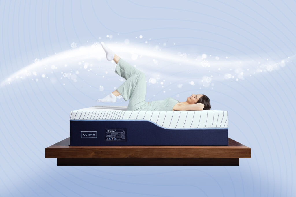 Woman lying on her back on an Octave Horizon cooling mattress