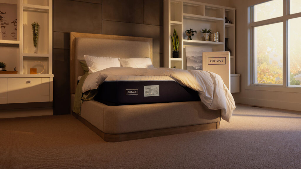 A beautiful and comfortable sleep space featuring the Octave mattress